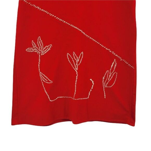 Southwestern Novelty Cactus Embroidered Stretch A-line Tea Length Skirt Red Sz 6 - Picture 3 of 9